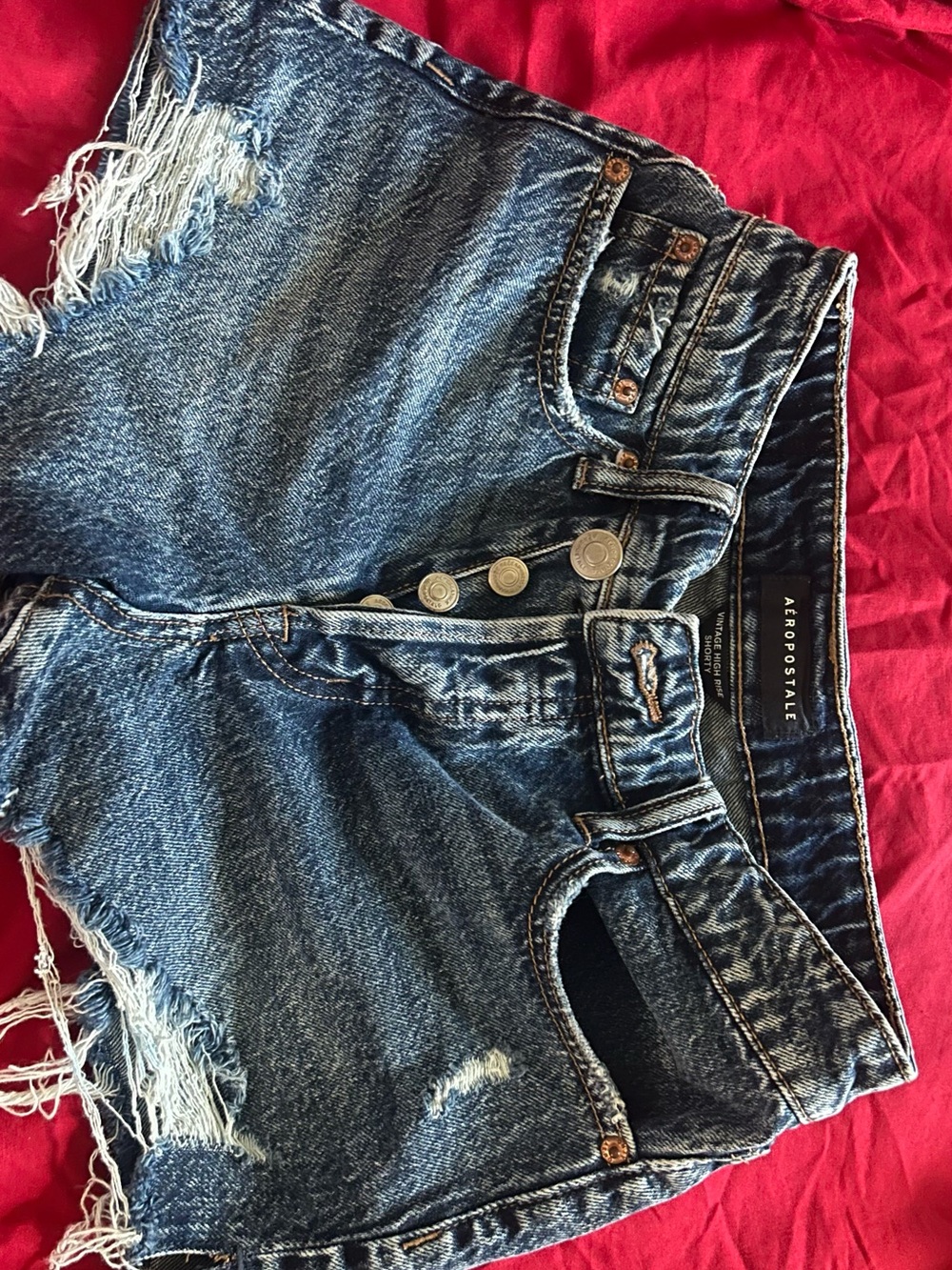 Aeropostale Distressed Blue Denim High-Waist Jean Shorts